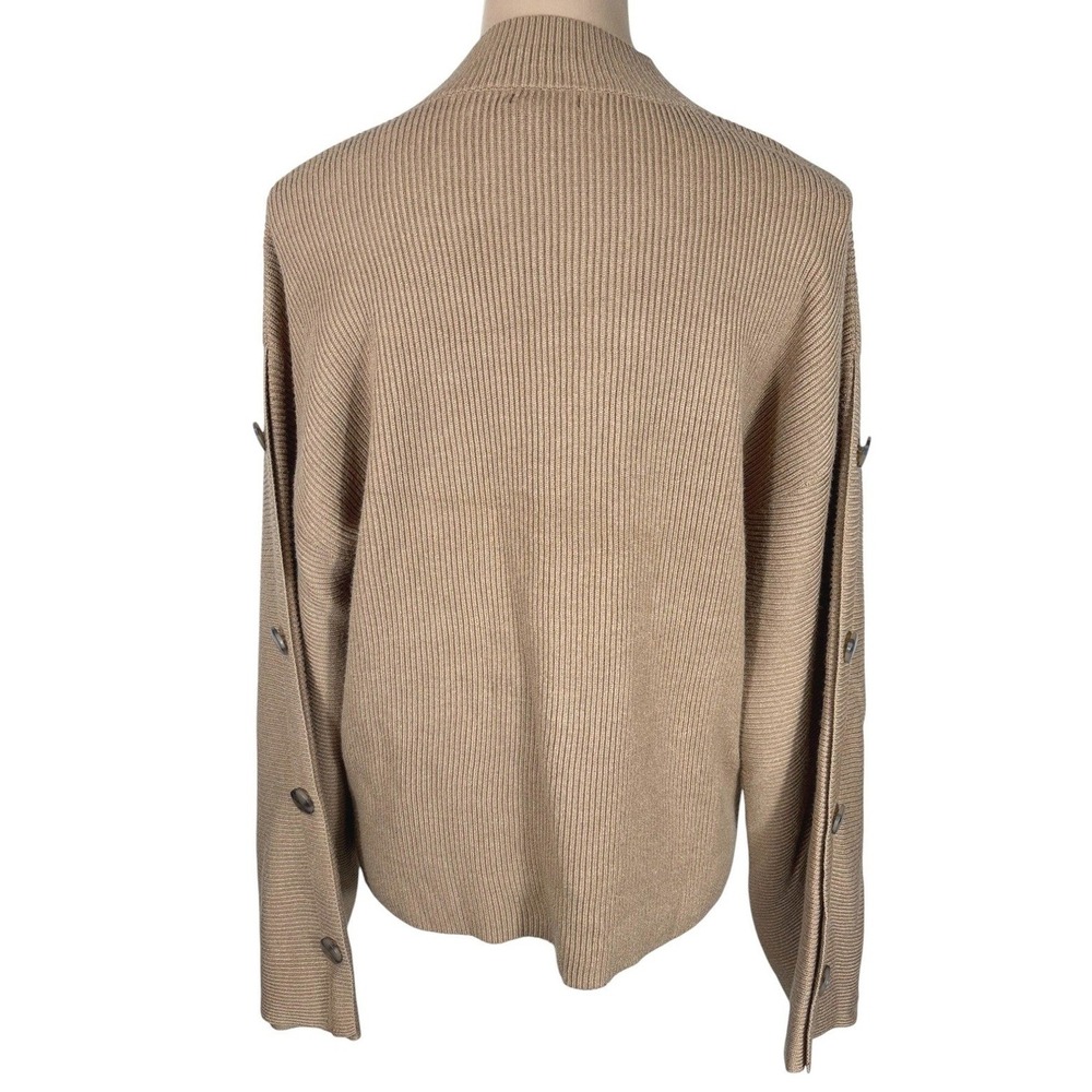 Cache Ribbed Mock Neck Sweater Button Sleeve Pullover Tan XS - Picture 3 of 8